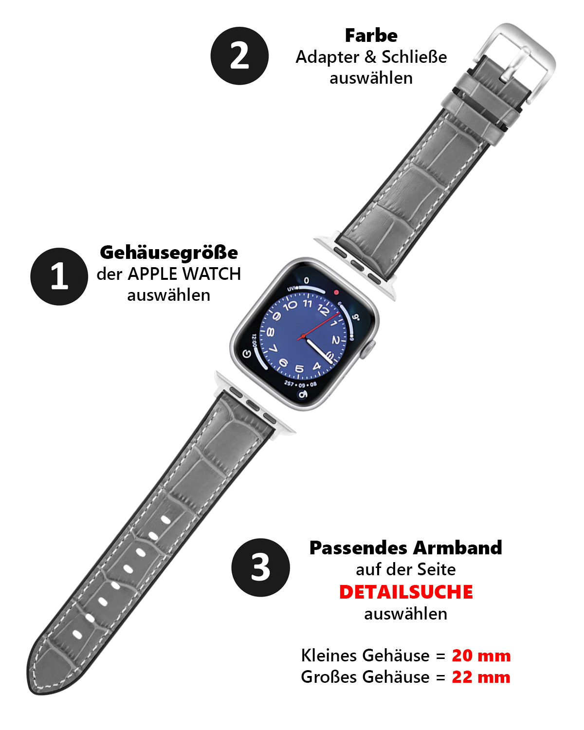 Adapter & Schließe m. breitem Dorn passend für Apple Watch